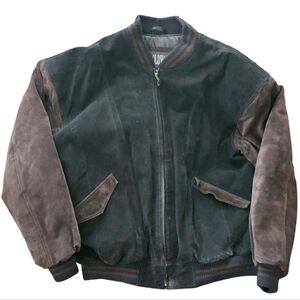 Goldway Vintage Seude Black & Brown Bomber Varsity Jacket Zip up Men's Large
